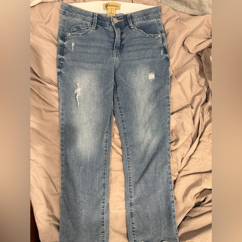 Democracy Light Blue Distressed Straight Leg Jeans